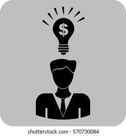 Ilustración vectorial de una persona con un icono de idea en negro
