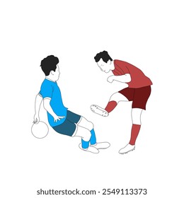 vector illustration of a person kicking a ball and being blocked by his opponent.