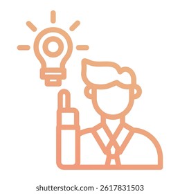 A vector illustration of a person with a lightbulb idea icon, representing innovation, insight, and creative thinking. The image is a clean