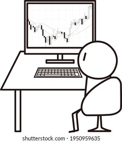 Vector illustration of a person looking at a chart to trade on a computer No gender