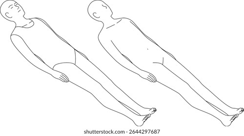 A vector illustration of a person lying on his back seen from diagonally above.