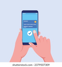 Vector illustration of a person making cashless payments with a smartphone