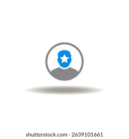 Vector illustration of person man with star in head. Icon of best user. Symbol of ideal customer.