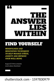 Vector illustration of a person meditating. Mindful and Awareness Meditation Template for ads/flyer/poster/social media/blog.