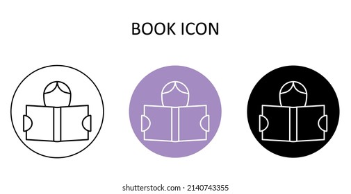 Vector illustration. Person with open book. Reading human. Outline icon.