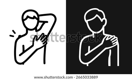 Vector illustration of a person performing a self-examination for a skin condition or shoulder pain