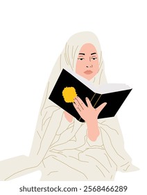 A vector illustration of a person praying in a serene and peaceful setting, symbolizing devotion, spirituality, and faith, perfect for themes of religion, meditation, and cultural practices.