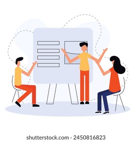 Vector illustration of a person presenting in front of a group or team