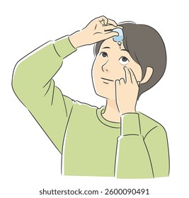 Vector illustration of a person putting in eye drops