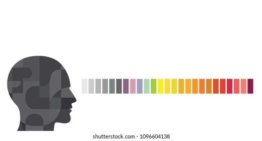 vector illustration of person and rainbow spectrum or palette for color vision concepts