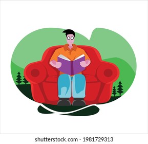 vector illustration of a person reading a book casually on a sofa chair. can be used in UI designs, posters, and more.