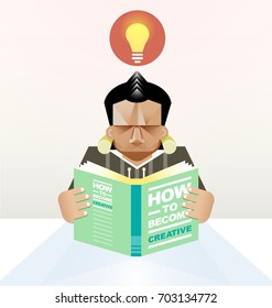 A vector illustration of a person reading a book