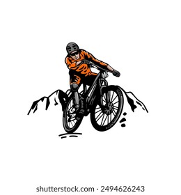 Ilustración vectorial de una persona montada en mountain bike