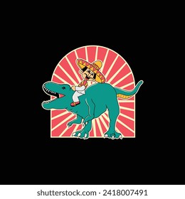 Vector illustration of a person riding a tirex . Images for t-shirts, cards and posters.
