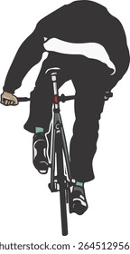 Vector illustration of a person seen from behind riding a fixed gear bicycle. Minimalist and stylish, perfect for concepts related to city commuting, fixed gear culture, or healthy urban lifestyle.

