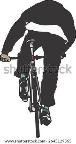 Vector illustration of a person seen from behind riding a fixed gear bicycle. Minimalist and stylish, perfect for concepts related to city commuting, fixed gear culture, or healthy urban lifestyle.


