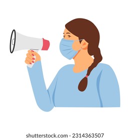 vector illustration of a person shouting through a megaphone, loudspeaker