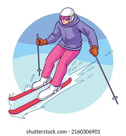 ilustración vectorial de una persona esquiando en la nieve. Este deporte se ve divertido.