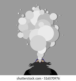 Vector illustration of a person smokes and creating a cloud hovers
