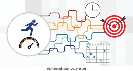 vector illustration of person with speedometer goals and timing for prioritizing principles