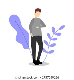 Vector illustration of a person standing and looking at a clock.