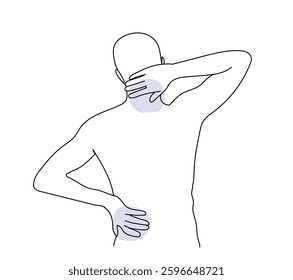 Vector illustration with person suffering from pain in the back. Worried back. Injured person. Sketch.
Human silhouette with highlighted. Hand made vector not Al