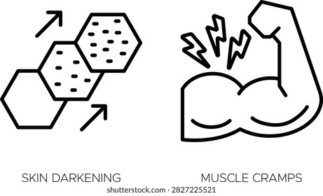 Vector illustration of a person suffering from skin darkening and muscle cramps symptoms