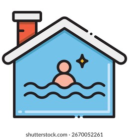 Vector Illustration of a Person Swimming in a Pool Inside a Hous