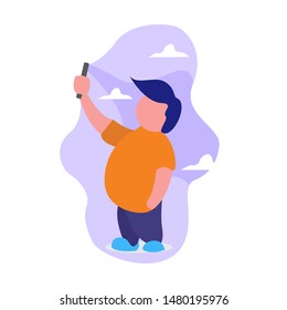 Vector illustration of a person taking a selfie with a smartphone