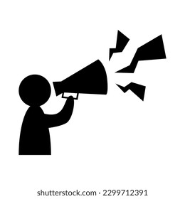 Vector illustration of a person talking using a megaphone, flat design