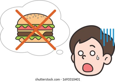 vector illustration of a person thinking about hamburger