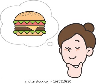 vector illustration of a person thinking about hamburger