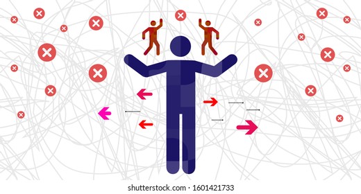 Vector Illustration Of Person With Two Parts Opposing For Internal Conflict Problem Visual