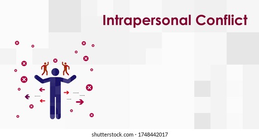 vector illustration of person with two parts opposing for intrapersonal conflict problem visual