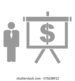 Ilustración vectorial de la persona contra el icono del dólar en gris
