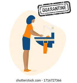 Vector illustration Person washes hands Coronavirus COVID-19 Hand washing Stop spread of corona virus Pandemic Respiratory 2019-nCoV protection, infection prevention. Health, medicine Design for print