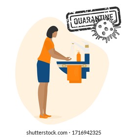 Vector illustration Person washes hands Coronavirus COVID-19 Hand washing Stop spread of corona virus Pandemic Respiratory 2019-nCoV protection, infection prevention. Health, medicine Design for print