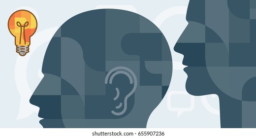 vector illustration of person whispering ideas to another one for influence and propaganda concepts