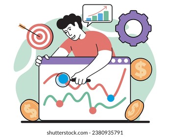 vector illustration with the person who analyzes the income from the digital business