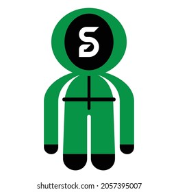Vector illustration of a person whose arms and legs are long like tentacles with the SG logo on the mask