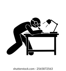 Vector Illustration of a Person Working Hard at a Desk