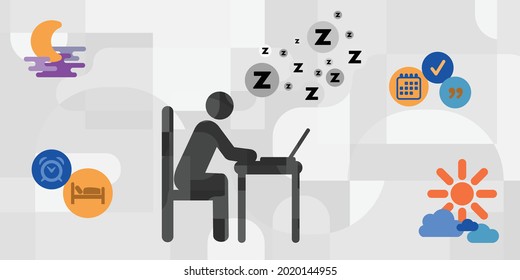 vector illustration of person working schedule day and night sleepiness at daytime problem