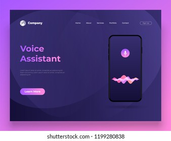 Vector illustration personal assistant and voice recognition on mobile app. For website and mobile website development. Background design.