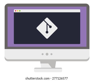 vector illustration of personal computer display showing window with development process on it