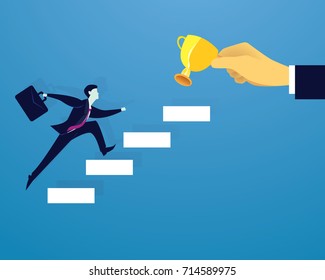 Vector illustration. Personal development concept. Future success. first step. Businessman start climbing stair for successful career achievement, development growth progress vision future