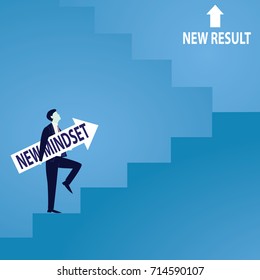 Vector illustration. Personal development concept. Future success. first step. Businessman start climbing stair for successful career achievement, development growth progress vision future