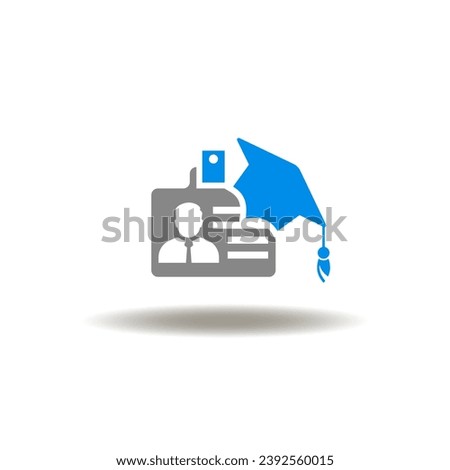 Vector illustration of personal id card with graduation cap. Icon of student person pass key id card. Symbol of education personal access.