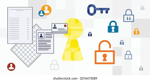 Vector Illustration Of Personal Identification Documents And Keys For Private Information Protection