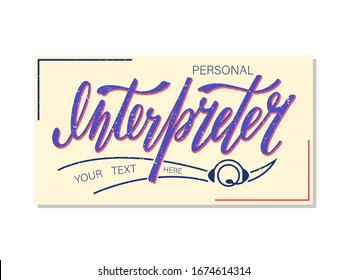 Ilustración vectorial de las letras de los intérpretes personales con icono para banner, publicidad, afiche, tarjeta de visita, diseño del logo de la agencia de traducción. Texto escrito a mano con espacio de copia para web o impresión