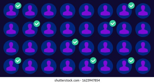 vector illustration of personal profile icons and green tick for adding friends and social media contacts  